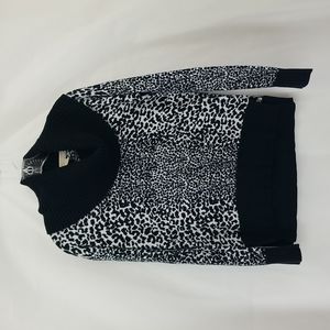MICHAEL MICHAEL KORS Black White Cowl Neck Leopard Animal Print Sweater